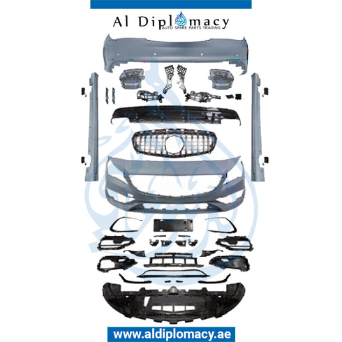 Front Rear W117 CLA45 2018 BODYKIT Complete. Bumper, Grill, Bumper, SIDE Skirt, AND EXHAUST for Mercedes-Benz CLA Class W117 (2013-2022) models, Part Number T-W117-CLA45 2018-BODYKIT-CO