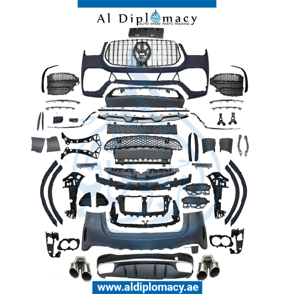 Front Rear W167 GLE 53 AMG BODYKIT Complete. Bumper, Bumper, AND EXHAUST for Mercedes-Benz GLE Class W167 (2019-2023) models, Part Number T-W167-GLE53 AMG BODYKIT-CO