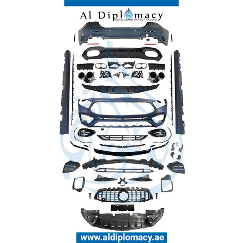 Front Rear W177 BODYKIT A45 SEDAN 2019 UP Complete. Bumper, Bumper, SIDE Skirt, Grille, AND EXHAUST for Mercedes-Benz A Class W177 (2018-2020) models, Part Number T-W177-A45 SEDAN BODYKIT-2019 UP-CO