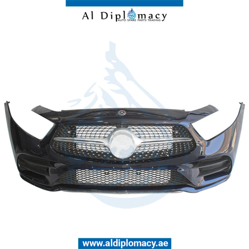 Front Bumper, WITH SENSOR AND WIPER Hole, COMPLETE for Mercedes-Benz CLS Class W257 (2019) models, Part Number ATC-2578807102-CO
