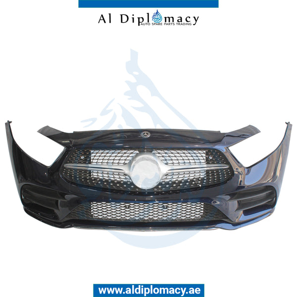 Front Bumper, WITH SENSOR AND WIPER Hole, COMPLETE for Mercedes-Benz CLS Class W257 (2019) models, Part Number ATC-2578807102-CO