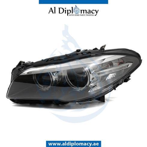 Left Headlight, BI Xenon, COMPLETE for BMW 5 Series F10 (2013-2016) models, Part Number ATC-63117343911-CO