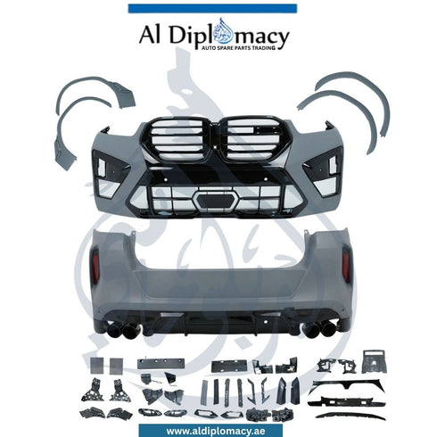 BMW G06 LCI X6 M Power bodykit including front bumper, rear bumper, exhaust tips, and wheel arch extensions for 2023-up models.