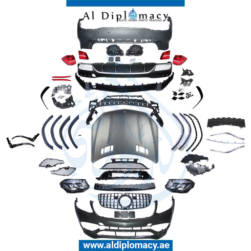 Front Rear X166 GLS63 FOR GL BODYKIT 2012 TO 2018 Complete. Bumper, Bumper, Hood, Headlight, Stoplight, AND EXHAUST for Mercedes-Benz GL Class X166 (2013-2019) models, Part Number T-X166-GLS63 BODYKIT-2012 TO 2018-CO
