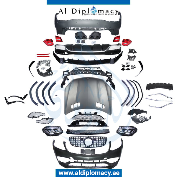 Front Rear X166 GLS63 FOR GL BODYKIT 2012 TO 2018 Complete. Bumper, Bumper, Hood, Headlight, Stoplight, AND EXHAUST for Mercedes-Benz GL Class X166 (2013-2019) models, Part Number T-X166-GLS63 BODYKIT-2012 TO 2018-CO