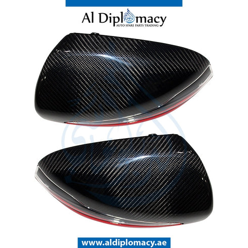 Mirror Cover, WITH LIGHT , CARBON & Red, SET for Mercedes-Benz C Class W205 (2015-2021) models, Part Number T-0998114900/5000-CARBON+RED