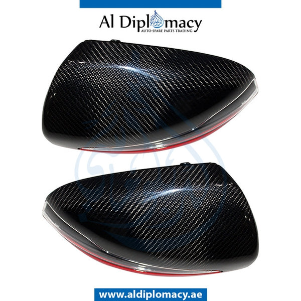 Mirror Cover, WITH LIGHT , CARBON & Red, SET for Mercedes-Benz C Class W205 (2015-2021) models, Part Number T-0998114900/5000-CARBON+RED