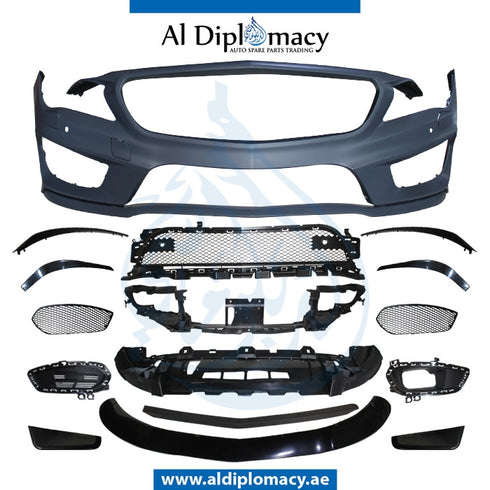 Front Bumper, WITH SENSOR AND WIPER Hole, COMPLETE for Mercedes-Benz CLA Class W117 (2013-2022) models, Part Number T-1178804840-CO