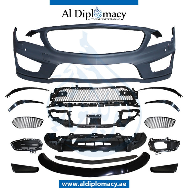 Front Bumper, WITH SENSOR AND WIPER Hole, COMPLETE for Mercedes-Benz CLA Class W117 (2013-2022) models, Part Number T-1178804840-CO