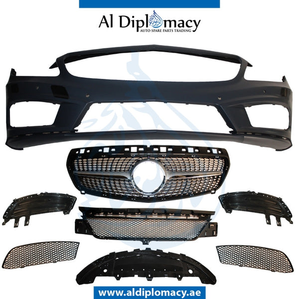 Front Bumper, WITH SENSOR AND WIPER HOLE Complete, A45 STYLE for Mercedes-Benz A Class W176 (2012-2018) models, Part Number T-1768805640-CO