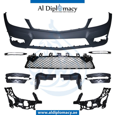 Front Bumper, WITHOUT SENSOR Hole, Amg, COMPLETE for Mercedes-Benz C Class W204 (2007-2015) models