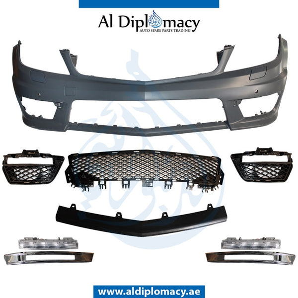 Front Bumper, WITH SENSOR Hole, AMG 63, LED FOG LAMP TYPE for Mercedes-Benz C Class W204 (2007-2015) models, Part Number T-204FB(63)+S 2012