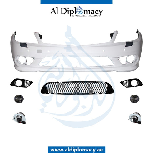 Front Bumper, WITHOUT SENSOR Hole, FOG Type, Amg, COMPLETE for Mercedes-Benz C Class W204 (2007-2015) models, Part Number T-204FB(AMG)08(FOGTYPE)-CO