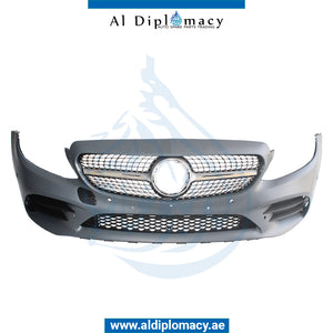 Front Bumper, WITH SENSOR Hole, AMG 2019 Look, COMPLETE for Mercedes-Benz C Class W205 (2015-2021) models, Part Number T-2058802305-CO