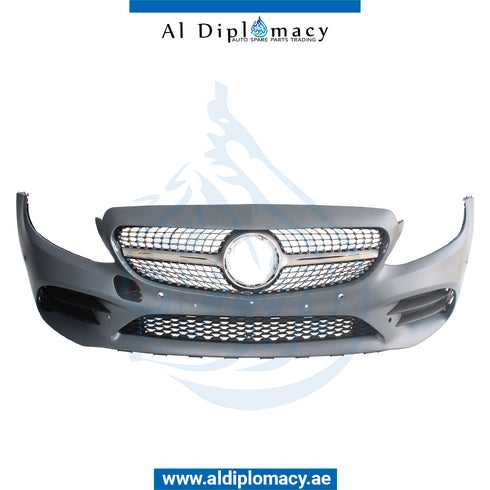 Front Bumper, WITH SENSOR Hole, AMG 2019 Look, COMPLETE for Mercedes-Benz C Class W205 (2015-2021) models, Part Number T-2058802305-CO