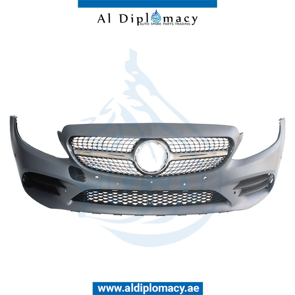 Front Bumper, WITH SENSOR Hole, AMG 2019 Look, COMPLETE for Mercedes-Benz C Class W205 (2015-2021) models, Part Number T-2058802305-CO