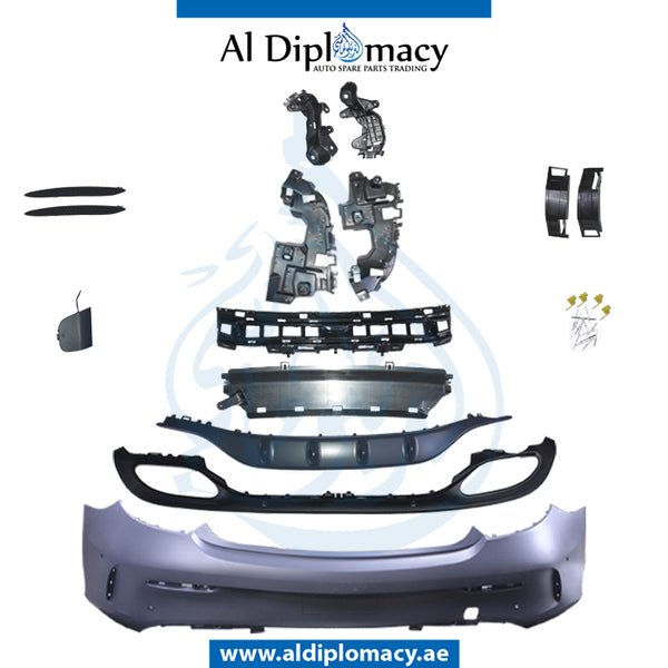 Rear Bumper, WITH SENSOR Hole, Amg, COMPLETE for Mercedes-Benz C Class W205 (2015-2021) models, Part Number T-2058808803-CO