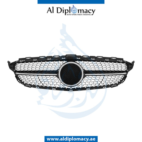 SHOW Grille, WITHOUT Logo, DIAMOND Style, SILVER for Mercedes-Benz C Class W205 (2015-2021) models, Part Number T-2058881260-SL