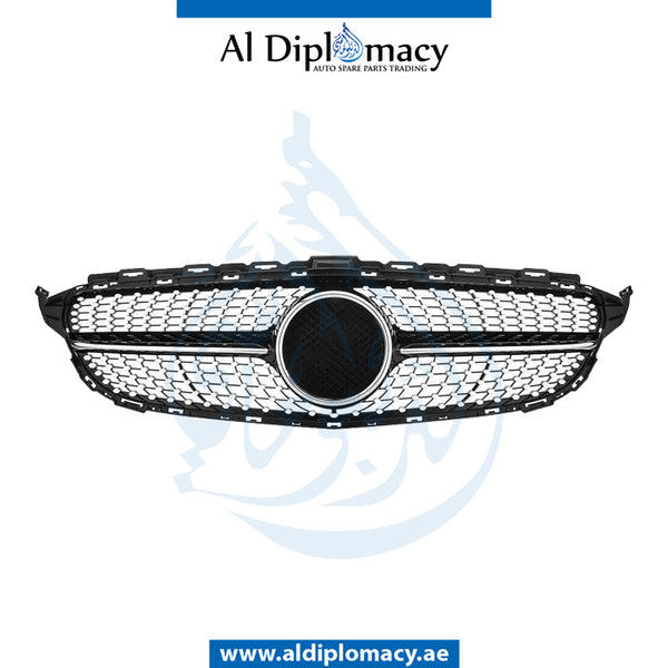 SHOW Grille, WITHOUT Logo, DIAMOND Style, SILVER for Mercedes-Benz C Class W205 (2015-2021) models, Part Number T-2058881260-SL