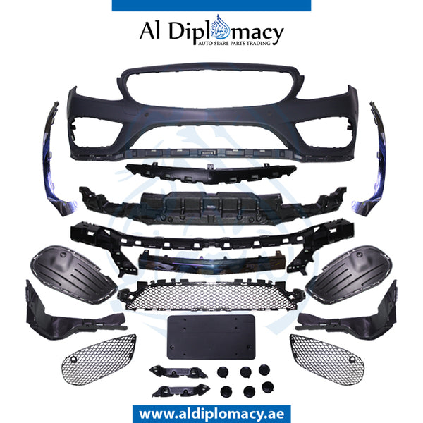 Front Bumper, WITH SENSOR Hole, AMG for Mercedes-Benz C Class W205 (2015-2021) models, Part Number T-205FB(AMG)+S W/O GRILLE