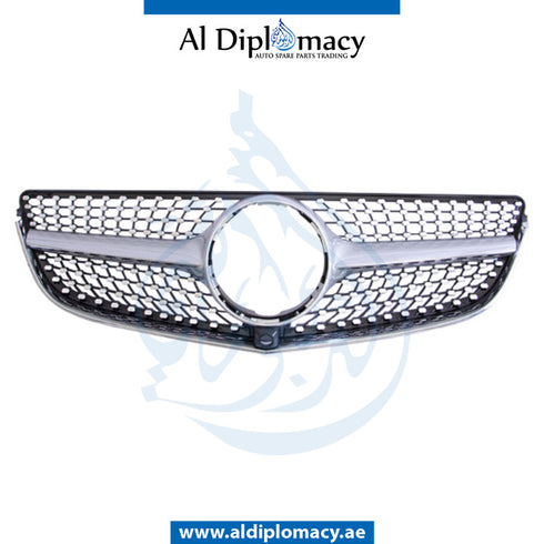 SHOW Grille, DIAMOND Style, SILVER for Mercedes-Benz C Class W205 (2015-2021) models, Part Number T-205GRILL(DIAMOND)-SL