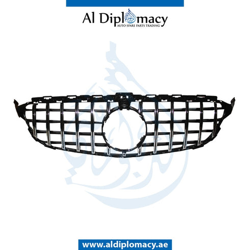 SHOW Grille, GTR Style, Black, WITH CAMERA for Mercedes-Benz C Class W205 (2015-2021) models, Part Number T-205GRILL W/CAMERA(GTR STYLE)-BK