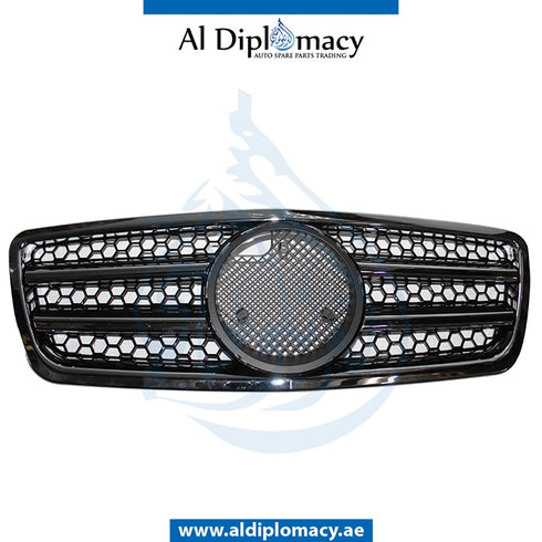 Grille, FULL Black, 2 LINES for Mercedes-Benz E Class W210 (1996-2002) models, Part Number T-210GRILL-BK