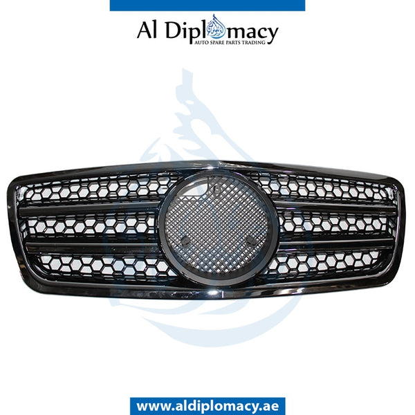 Grille, FULL Black, 2 LINES for Mercedes-Benz E Class W210 (1996-2002) models, Part Number T-210GRILL-BK