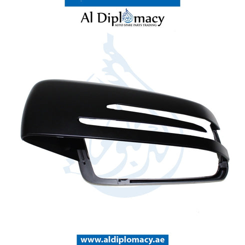 Left Mirror Cover, Black, ARROW TYPE for Mercedes-Benz A Class W117 (2013-2022) models, Part Number T-2128100964