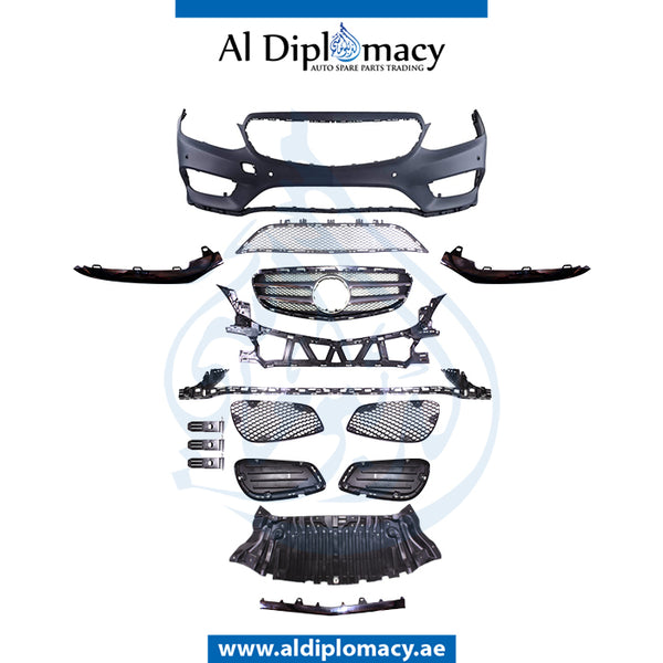 Front Bumper, WITH SENSOR Hole, AND SHOW Girlle, Amg, COMPLETE for Mercedes-Benz E Class W212 (2009-2016) models, Part Number T-2128852738-CO W/GRILLE