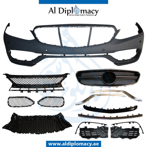 Front Bumper, WITH SENSOR Hole, AND SHOW Grille, AMG 63 for Mercedes-Benz E Class W212 (2009-2016) models, Part Number T-212FB 2014(63)+S W/GRILLE