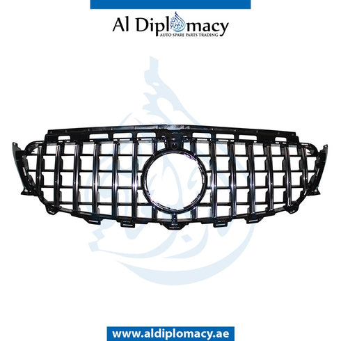 SHOW Grille, GTR AMG Look, WITHOUT Logo, WITH CAMERA HOLE for Mercedes-Benz E Class W213 (2017-2023) models, Part Number T-213 GRILLE (GTR AMG LOOK)-BK