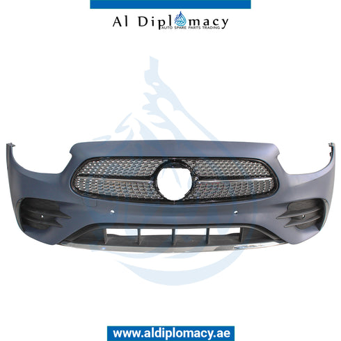 Front Bumper, WITH SENSOR Hole, AMG Sport, COMPLETE for Mercedes-Benz E Class W213 (2017-2023) models, Part Number T-2138859606-CO-CN