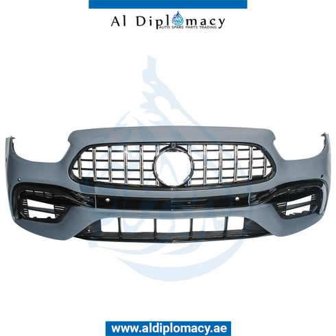 Front Bumper, WITH SNESOR Hole, 63 Style, COMPLETE for Mercedes-Benz E Class W213 (2017-2023) models, Part Number T-213FB+S W/GRILLE (63) 2020-CO