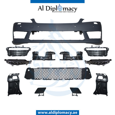 Front Bumper, WITH SENSOR AND WIPER Hole, WITH LED FOG Lamp, AMG 63, COMPLETE for Mercedes-Benz S Class W221 (2006-2013) models, Part Number T-2218804540-CO-W LED