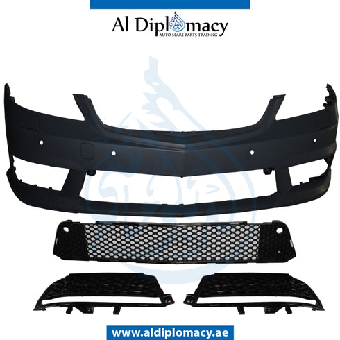 Front Bumper, WITH SENSOR AND WIPER Hole, WITHOUT FOG Lamp, AMG 63 for Mercedes-Benz S Class W221 (2006-2013) models, Part Number T-2218804540-W\OLED