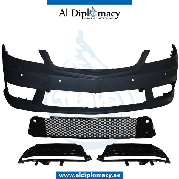 Front Bumper, WITH SENSOR AND WIPER Hole, WITHOUT FOG Lamp, AMG 63 for Mercedes-Benz S Class W221 (2006-2013) models, Part Number T-2218804540-W\OLED