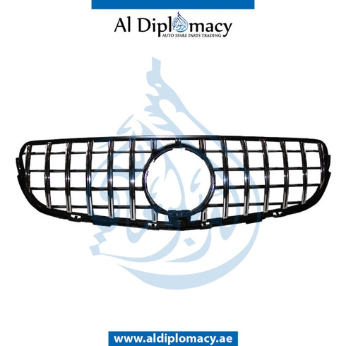 SHOW Grille, GTR Style, Black, WITH CAMERA HOLE for Mercedes-Benz GLC Class W253 (2015-2022) models, Part Number T-253GRILL(GTR STYLE)-BK