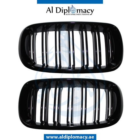 SHOW Grille, SHINY Black, 2 Lines, M Look, SET for BMW X5 Series F15 (2013-2018) models, Part Number T-51118056323/324-BK