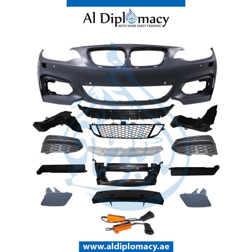 Front Bumper, WITH SENSOR AND WIPER Hole, M Look, COMPLETE for BMW 2 Series F22 (2017-2021) models, Part Number T-51118058063-CO