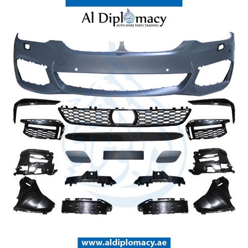 Front Bumper, WITH SENSOR AND WIPER Hole, M Tec, COMPLETE for BMW 5 Series G30 (2016-2020) models, Part Number T-51118069075-CO