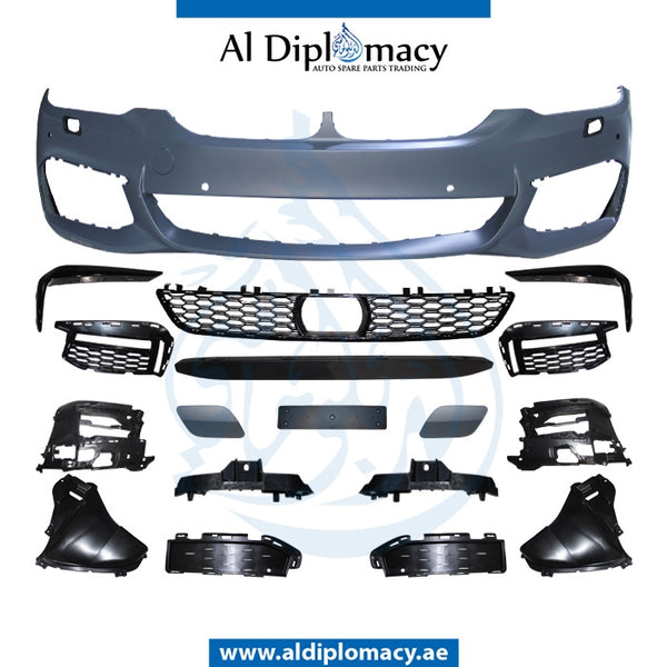 Front Bumper, WITH SENSOR AND WIPER Hole, M Tec, COMPLETE for BMW 5 Series G30 (2016-2020) models, Part Number T-51118069075-CO
