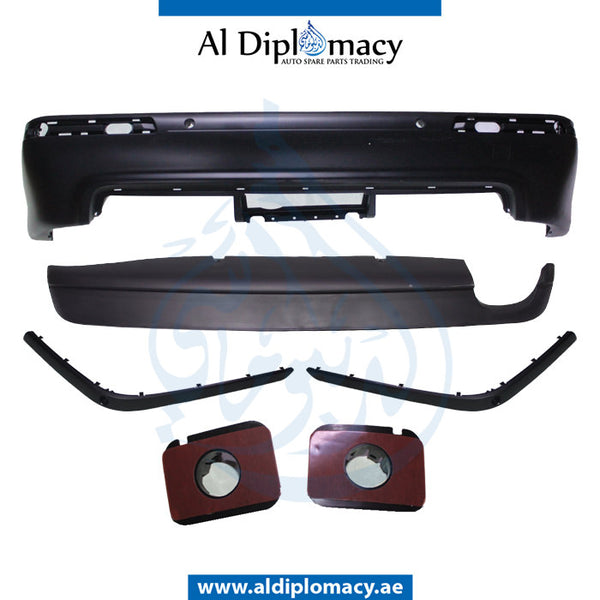 Rear Bumper, WITH SENSOR Hole, M Look, SINGLE EXHAUST TYPE for BMW 5 Series E39 (1995-2003) models, Part Number T-E39RB(M)+S-SINGEL EXHAUST