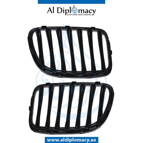 SHOW Grille, FULL GLOSSY Black, SET for BMW X1 Series E84 (2012-2015) models, Part Number T-E84GRILL-BK 12-(SET)GLOSSY