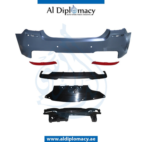 Rear Bumper, WITH SENSOR Hole, DOUBLE EXHAUST Type, M PERFORMANCE for BMW 5 Series F10 (2010-2016) models, Part Number T-F10LCI RB(M PERFORMANCE)+S-DOUBLE EXHAUST