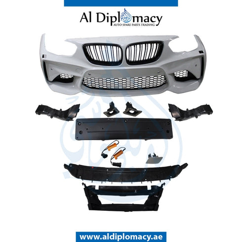 Front Bumper, WITH SENSOR AND WIPER Hole, WITH SHOW Grille, M LOOK for BMW 1 Series F20 (2011-2015) models, Part Number T-F21/F20FB(M STYLE)+S+W
