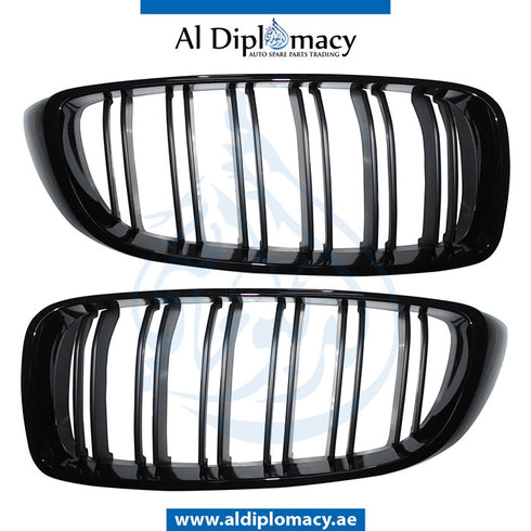 SHOW Grille, M4 Look, FULL Black, SET for BMW 4 Series F32 (2013-2017) models, Part Number T-F32/F33/F36GRILLE-BK-(M4)(SET)