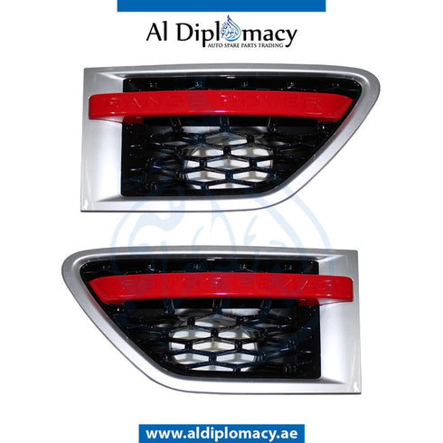 FENDER Grille, SILVER & Red, SET for Land Rover models, Part Number T-RR-SPORT FENDER GRILLE SILVER & RED 2010-(SET)