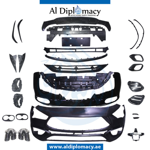 Front Rear W118 2019-up BODYKIT Complete. Bumper, GT Grille, Diffuser, AND EXHAUST for Mercedes-Benz CLA Class W118 (2019) models, Part Number T-W118-CLA45 2019-UP BODYKIT-CO