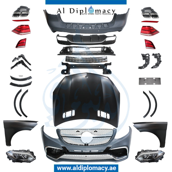 Front Rear W166 GLE63 FOR ML BODYKIT Complete. Bumper, Bumper, Hood, Fender, Headlight, Stoplight, AND EXHAUST for Mercedes-Benz GLE Class W166 (2011-2019) models, Part Number T-W166-GLE63 BODYKIT-2012 TO 2018-CO